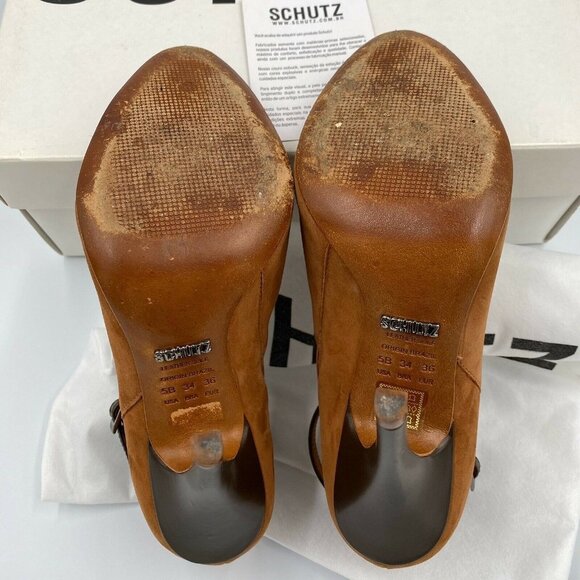Schutz Whisky brown Suede Nubuck high heel ankle strap pointy Booties Size 5 - Picture 4 of 6
